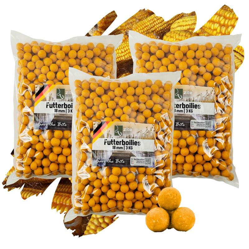 Futterboilies 18mm 3x3 kg Karpfenfutter zum Anfüttern - Mais gelb