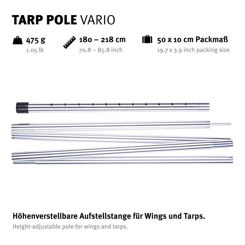 Tige de tente télescopique Tarp Pole Vario montage Voile d'ombrage Alu 218cm