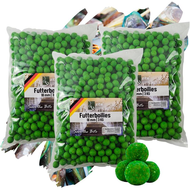Futterboilies 18mm 3x3 kg Karpfenfutter zum Anfüttern - Muschel grün