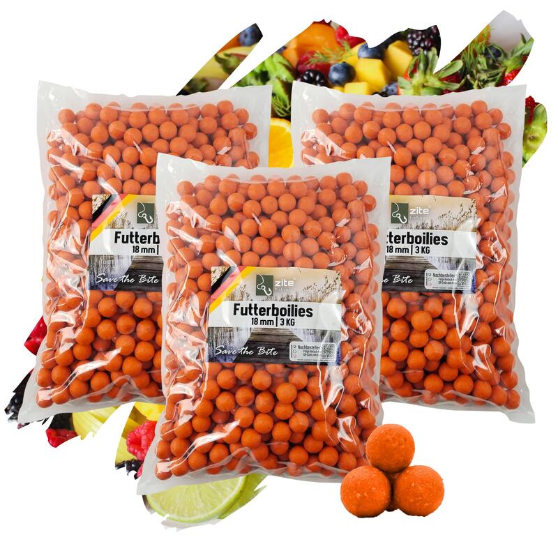 Futterboilies 18mm 3x3 kg Karpfenfutter zum Anfüttern - Tutti Frutti orange
