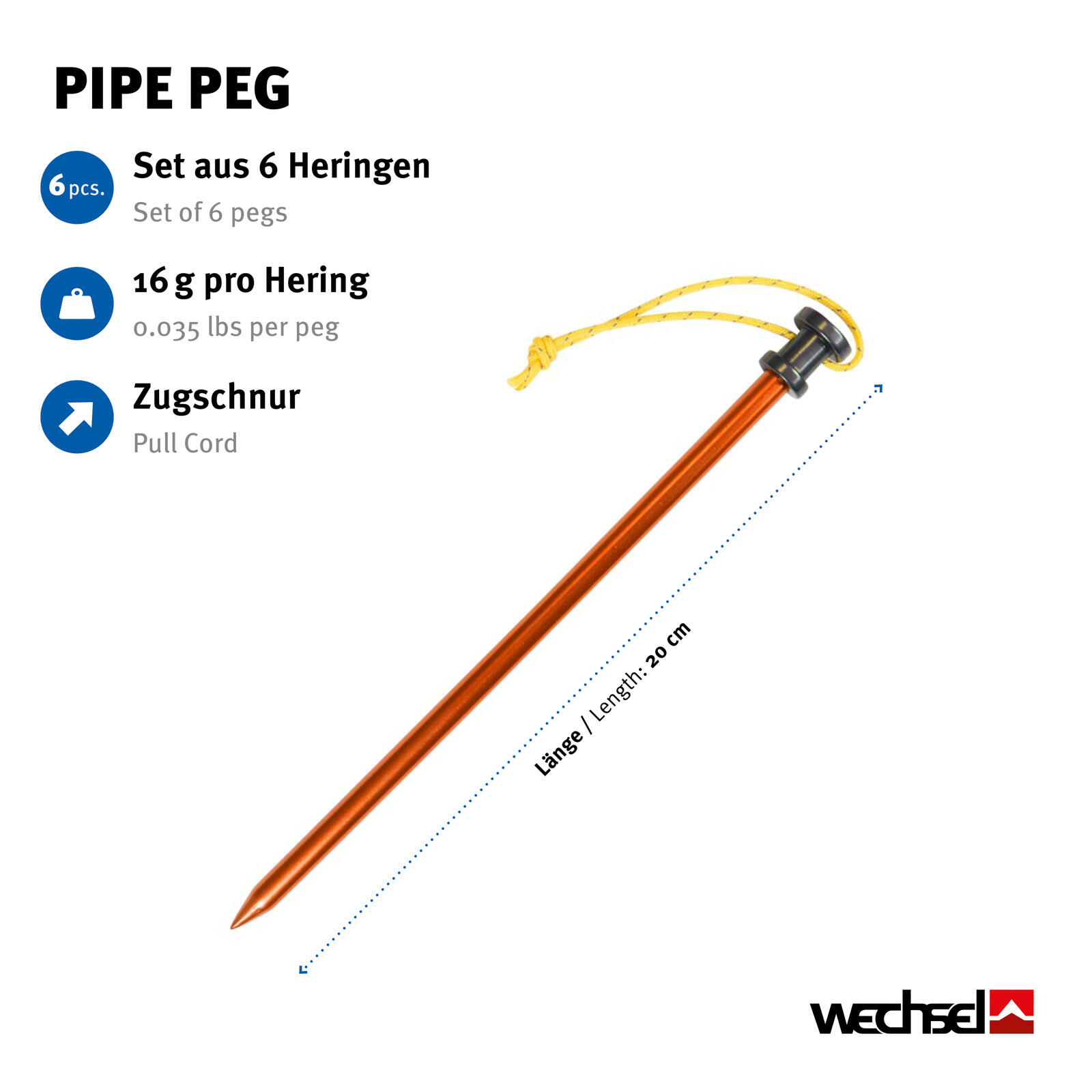 Felsbodenhering Pipe Peg Felsnagel Zelt Hering Erdnagel 20 cm Lang Alu 3/3