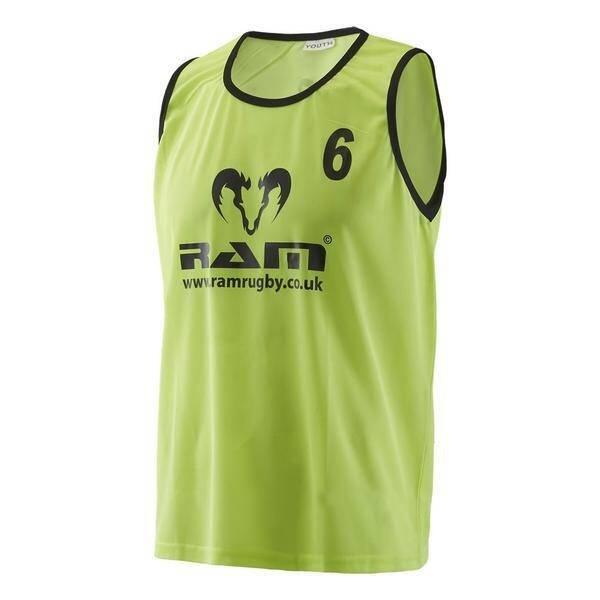 RAM RUGBY Training Hesjes - Size M -  Genummerd - met Geel - 15 stuks Nr. 1 Rugby Brand®