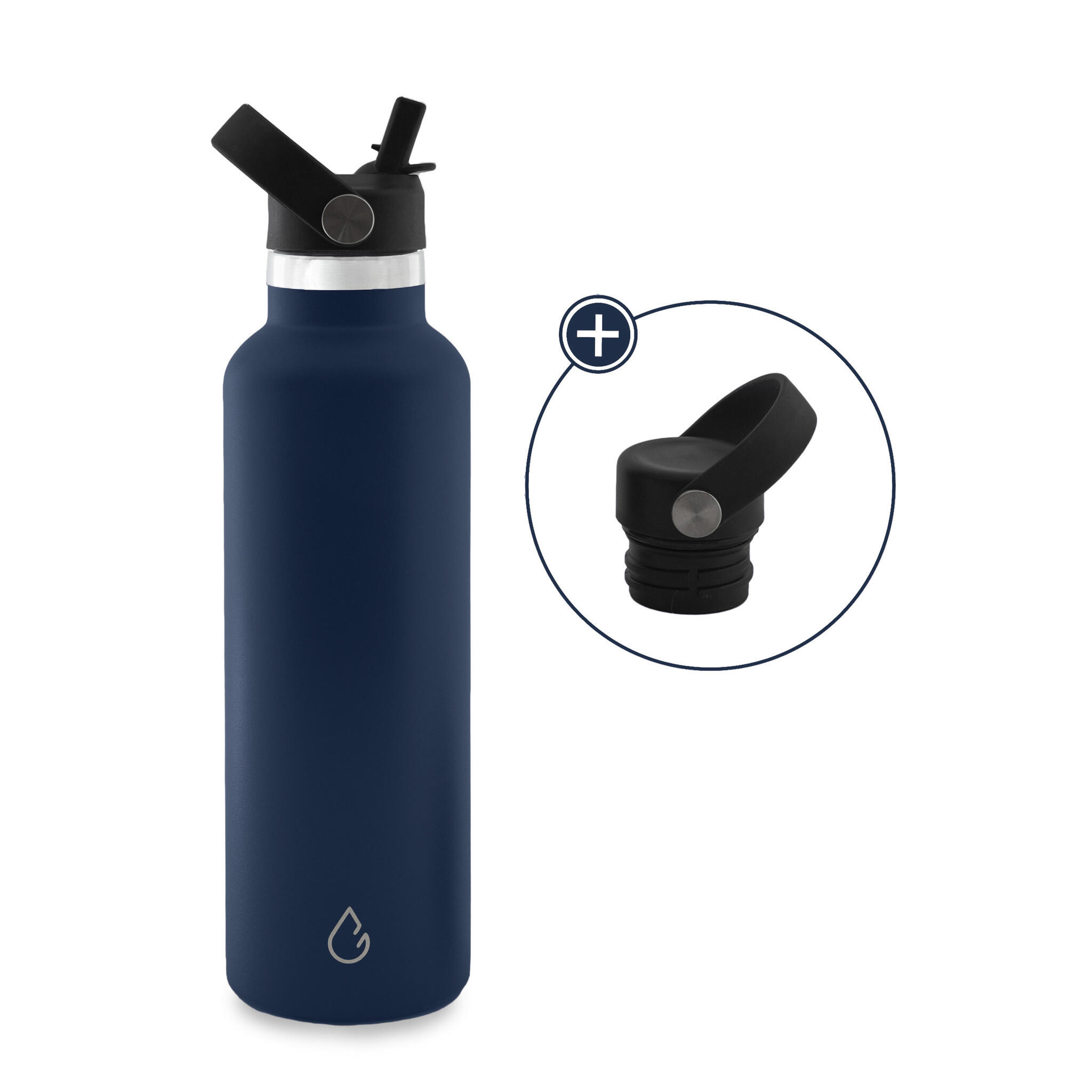 WATTAMULA GO waterfles RVS donkerblauw 710 ml - dop met rietje