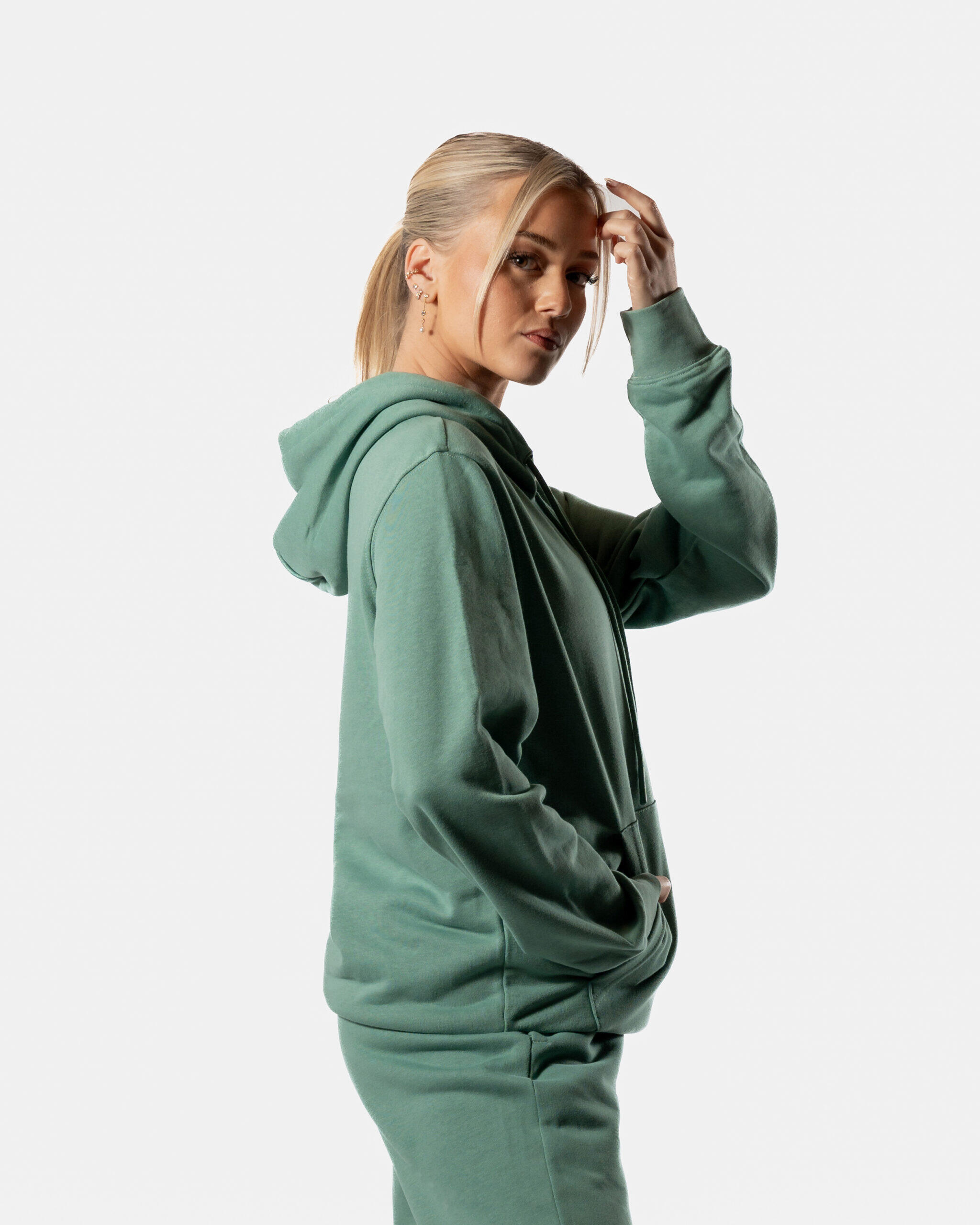 365 Felpa con Cappuccio Oversize Fitness Donna - Verde Crepuscolo - AW Active 4/6