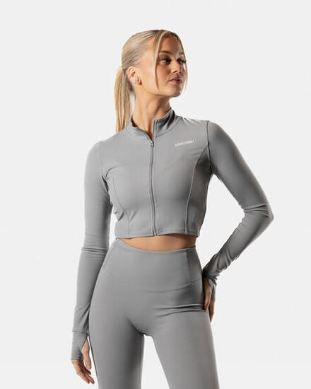 Damska krótka bluza rozpinana LuxForm na fitness i pilates – szary