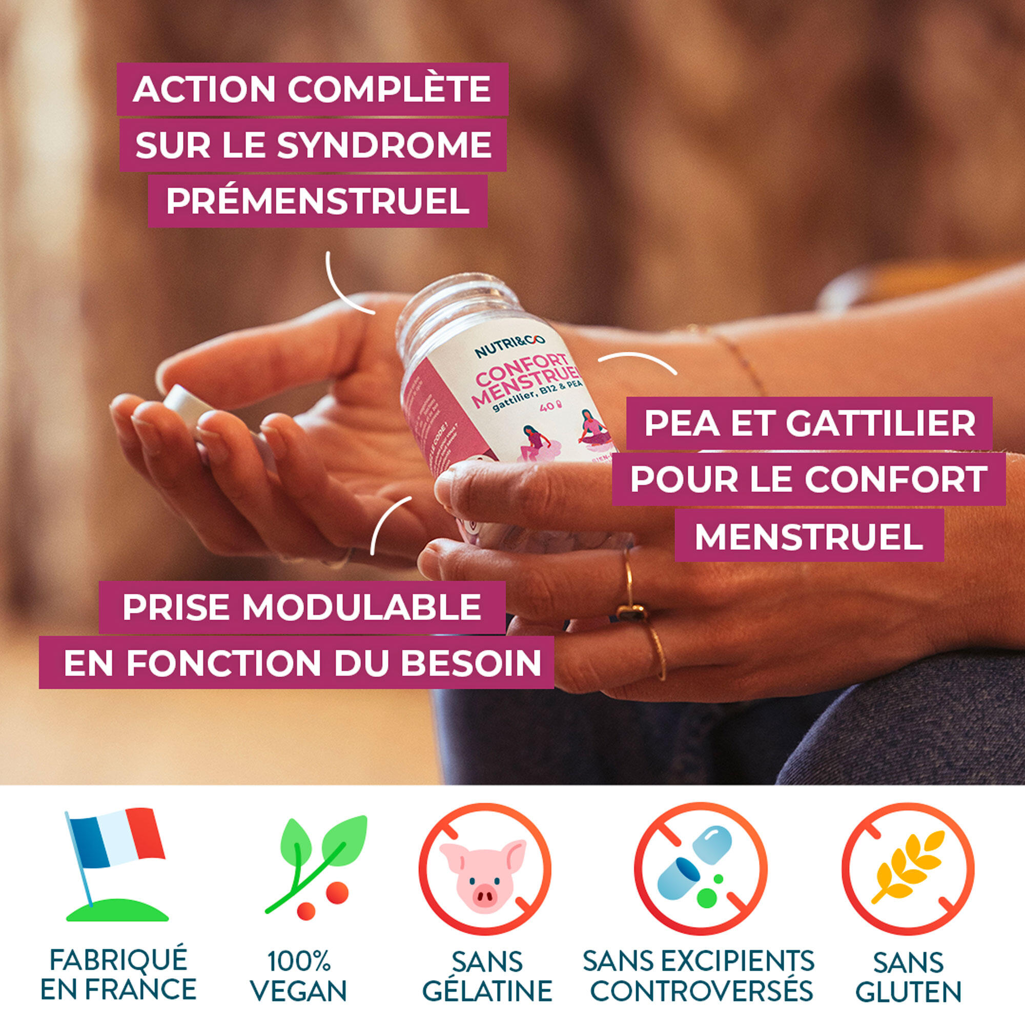 Le Féminin : Confort Menstruel - PEA + Gattilier + Vit B12 - 40 gélules 6/6