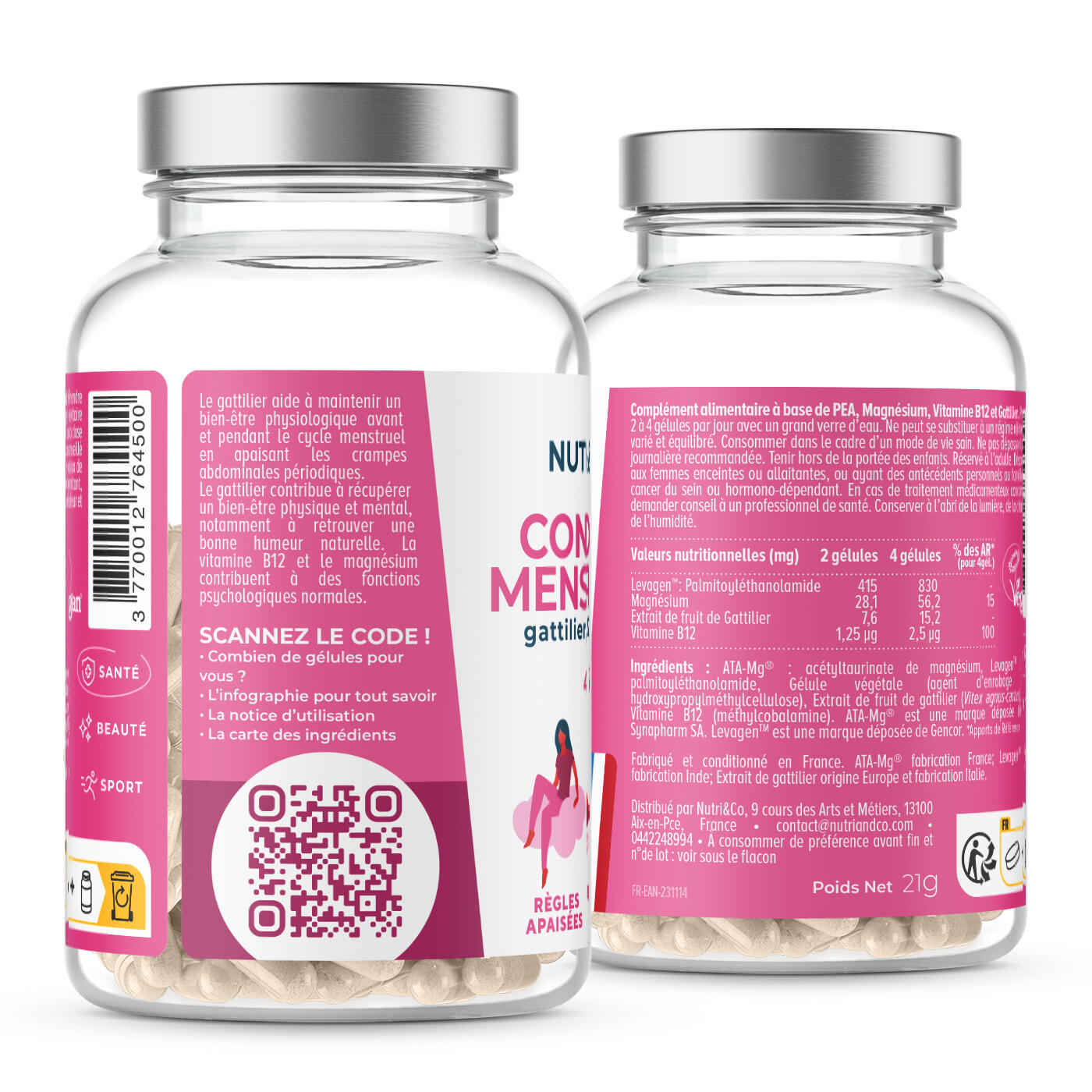Le Féminin : Confort Menstruel - PEA + Gattilier + Vit B12 - 40 gélules 3/6
