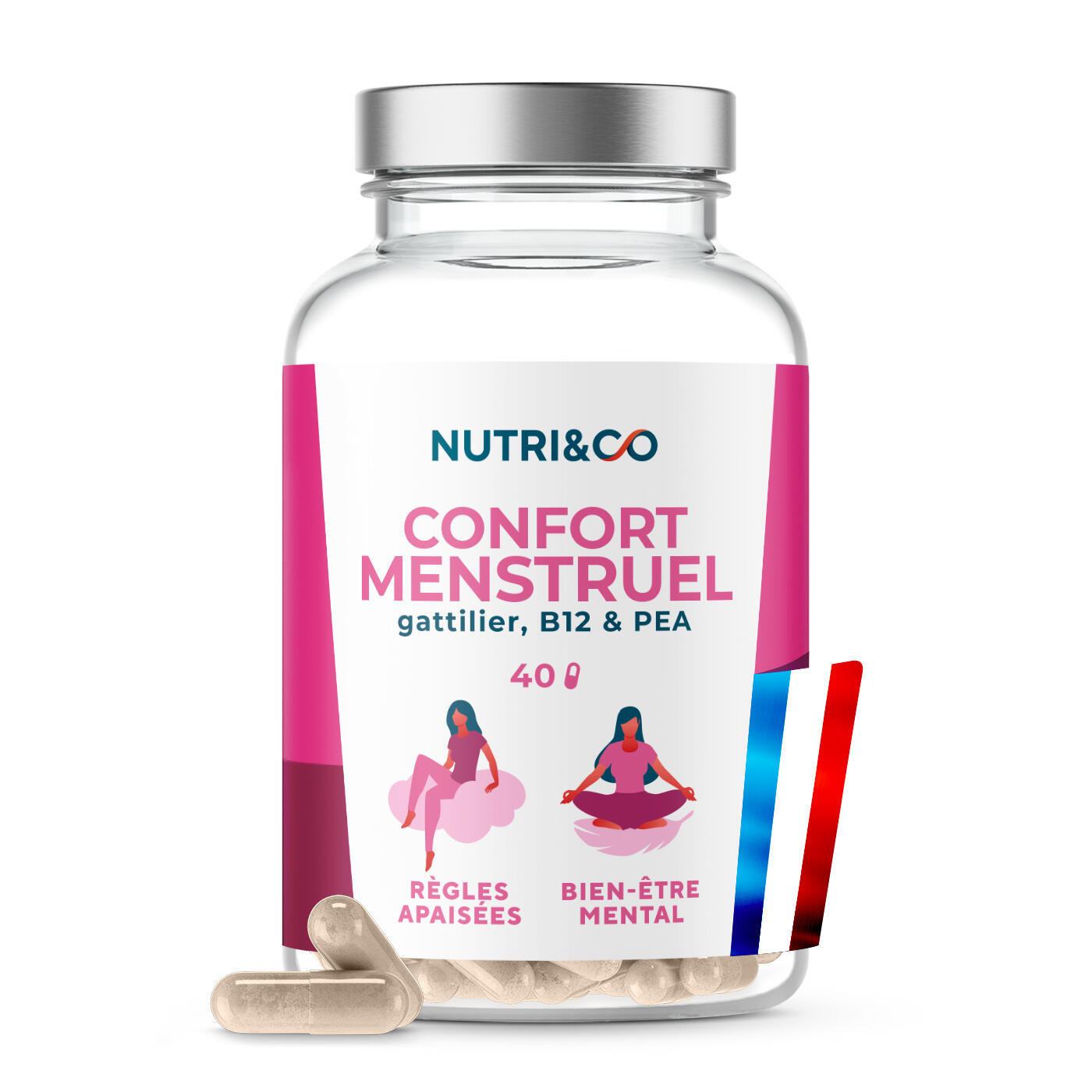 Le Féminin : Confort Menstruel - PEA + Gattilier + Vit B12 - 40 gélules 1/6