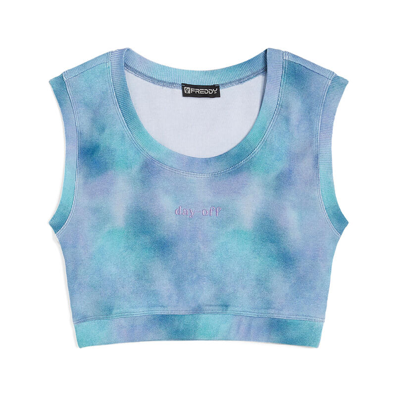 Crop top côtelé en coton multicolore délavé