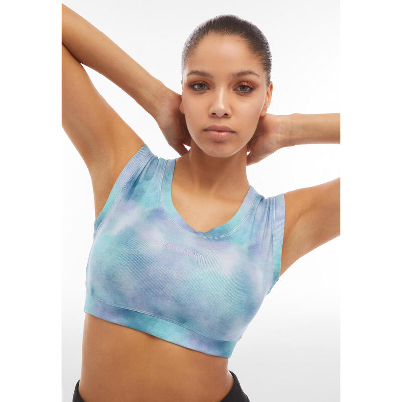 Crop top in cotone tie dye multicolor a costine