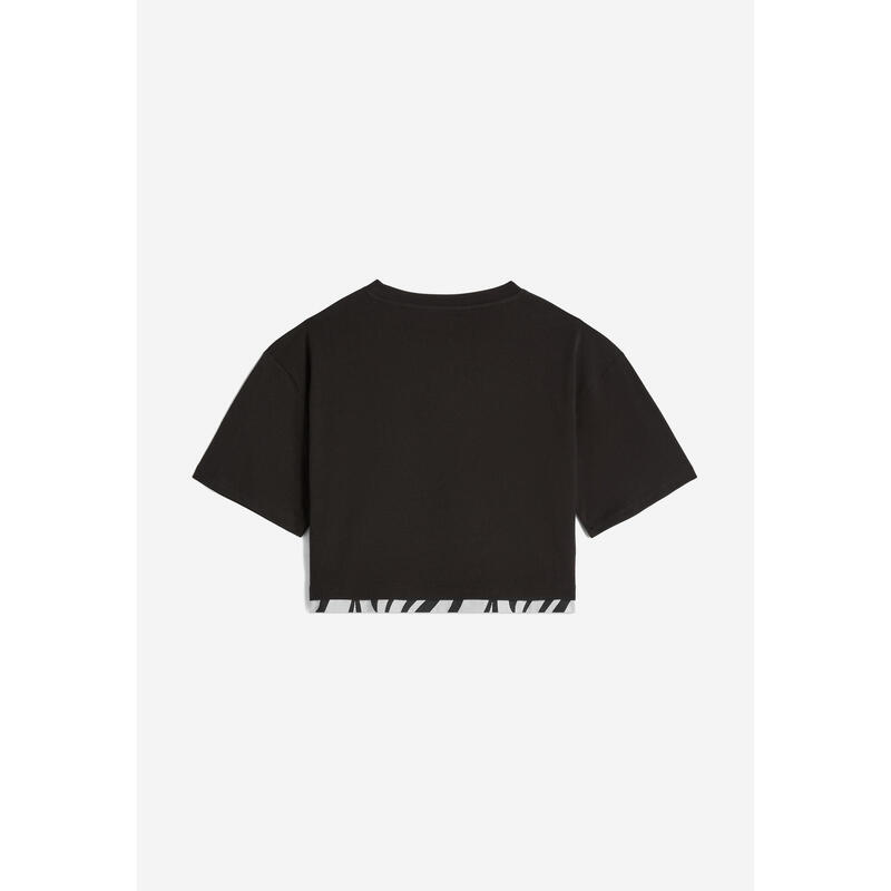 T-shirt corta da donna con inserto stampa zebrata sul fondo