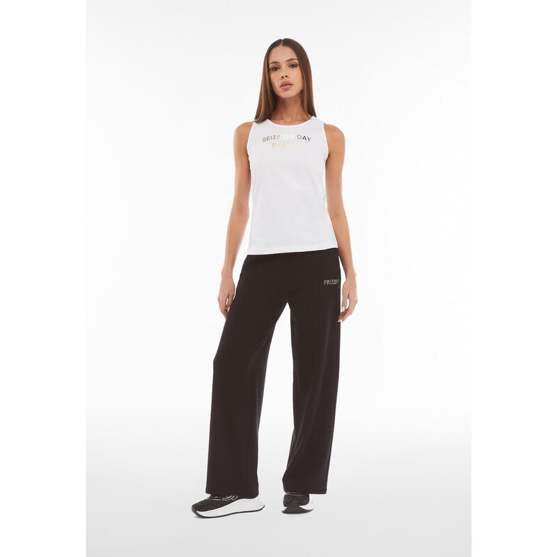 Pantaloni donna in french terry modal con gamba dritta