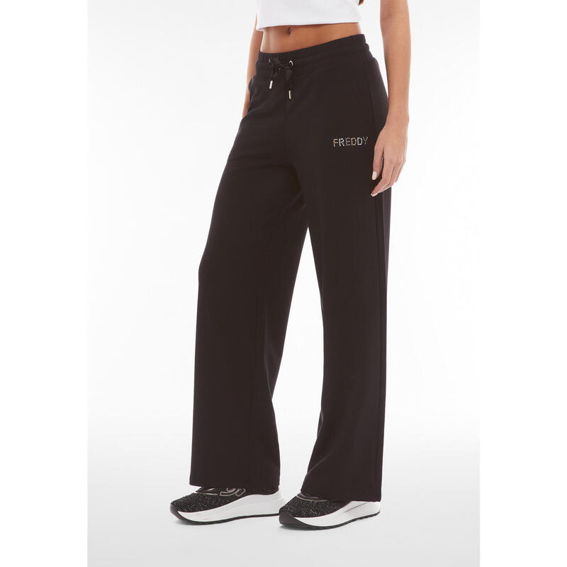 Pantaloni donna in french terry modal con gamba dritta