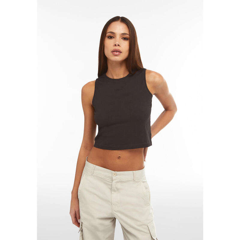 Crop top slim fit in tessuto jersey effetto vissuto