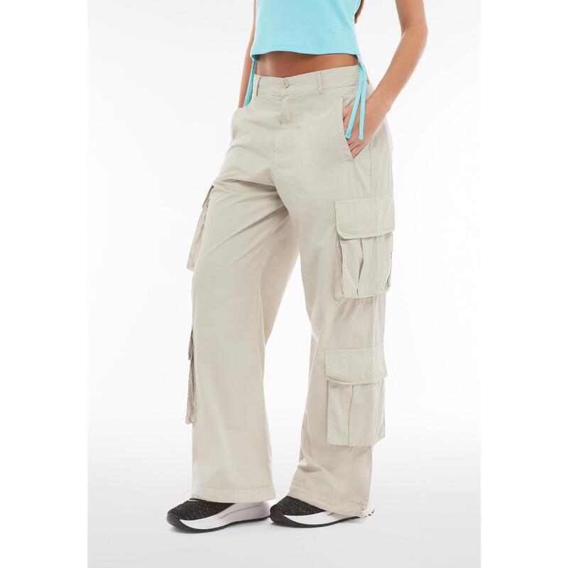Pantalon cargo en popeline à coupe ample avec quatre grandes poches