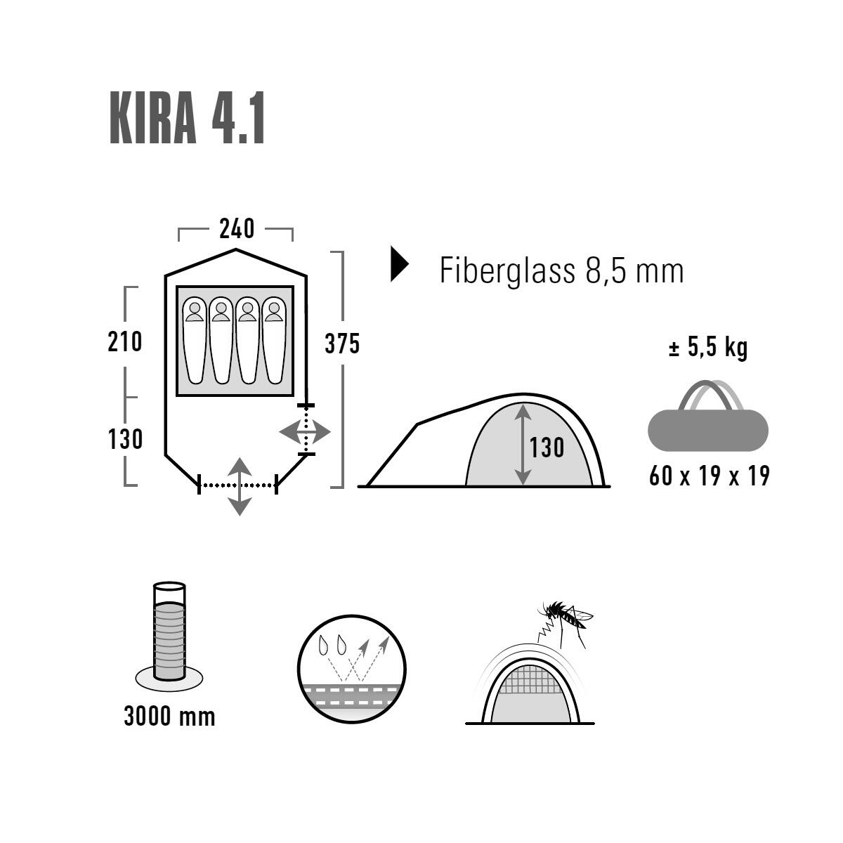 Kira 3 4 persone tenda a cupola Campeggio trekking igloo vestibolo 4/7