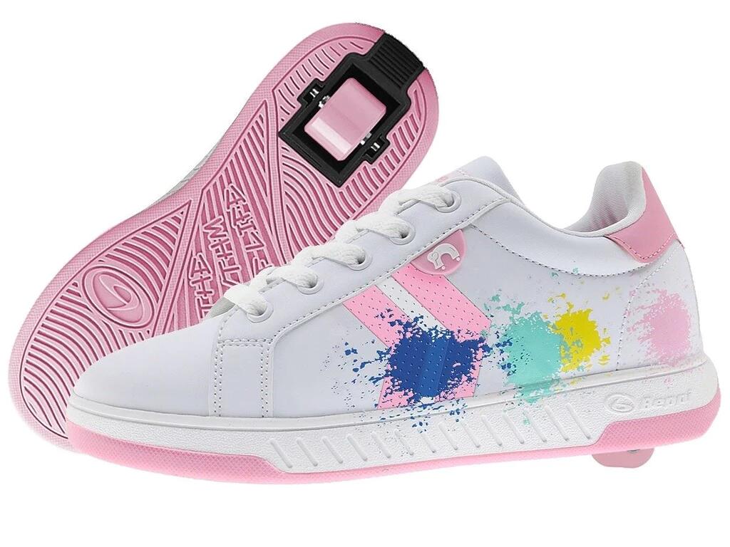BREEZY ROLLERS Splatter - White/Pink Wheeled Heeled Shoe