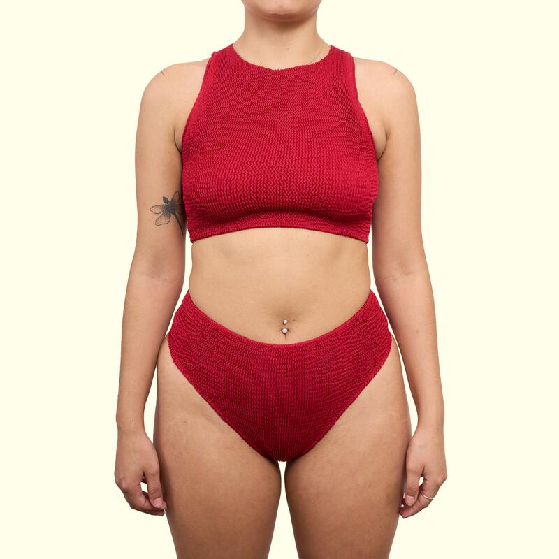 Crop Top Bikini Mujer Calamoon Halter Rojo Granate Talla Única
