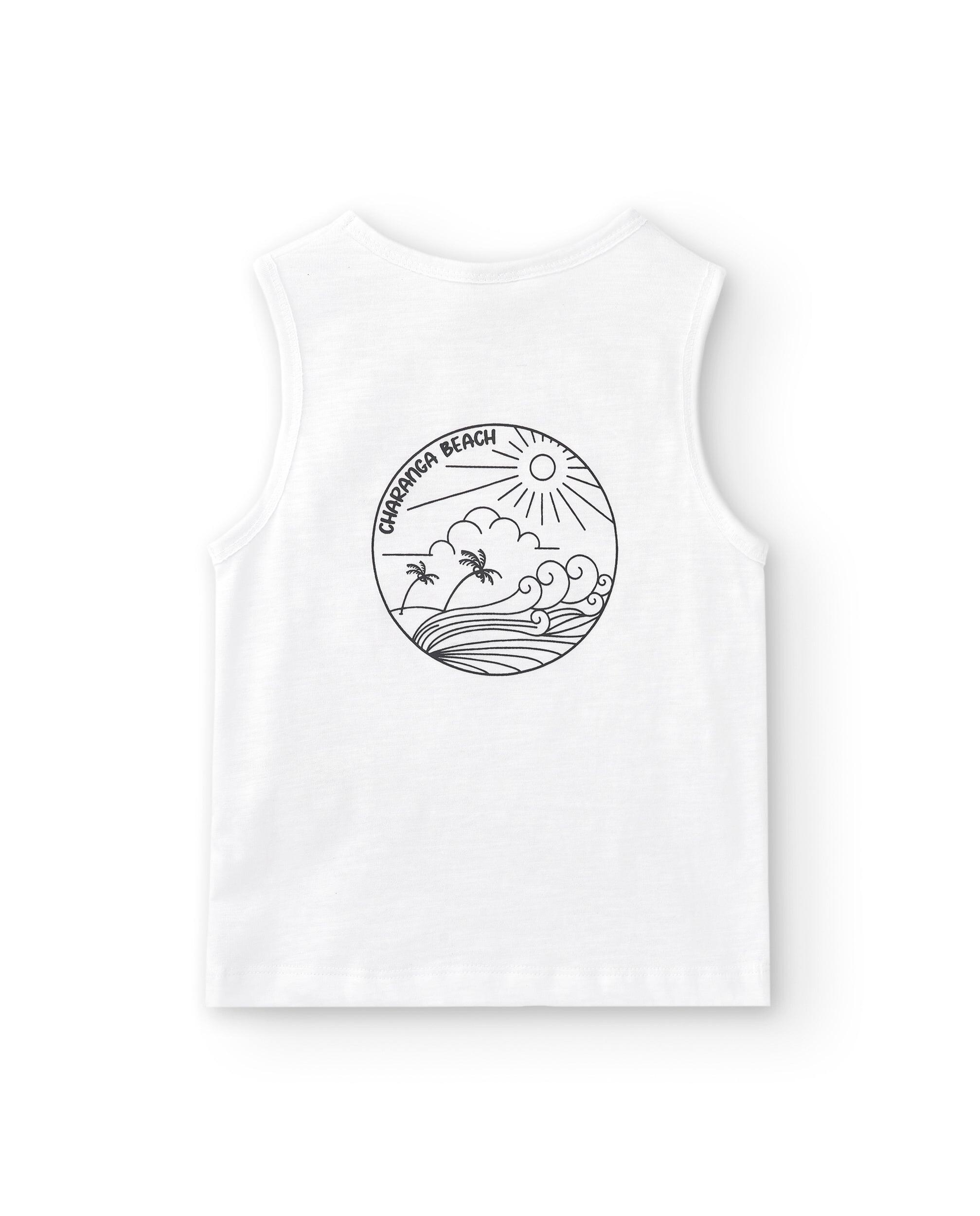 Camiseta regata branca com estampa de onda de surf para 4/4