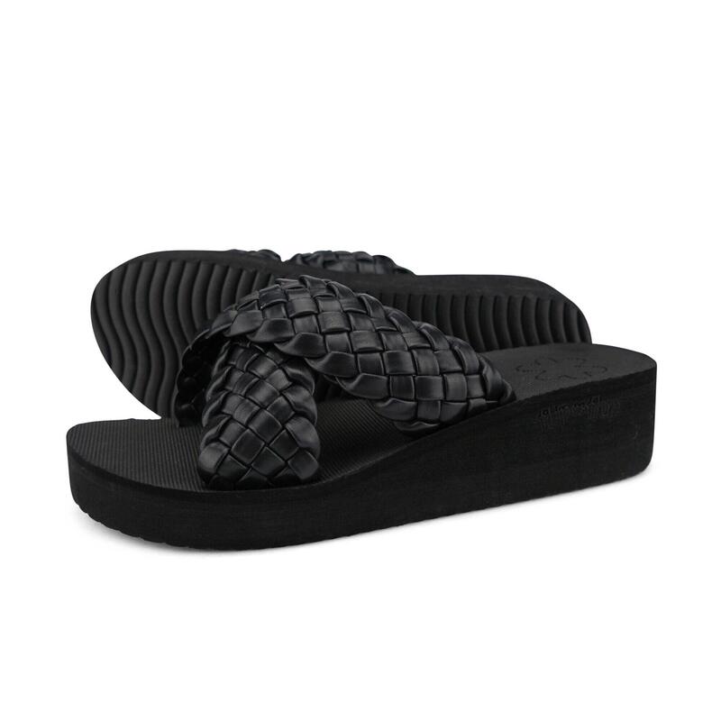 Damen flip*flop wedgy*cross Sandale Schwarz