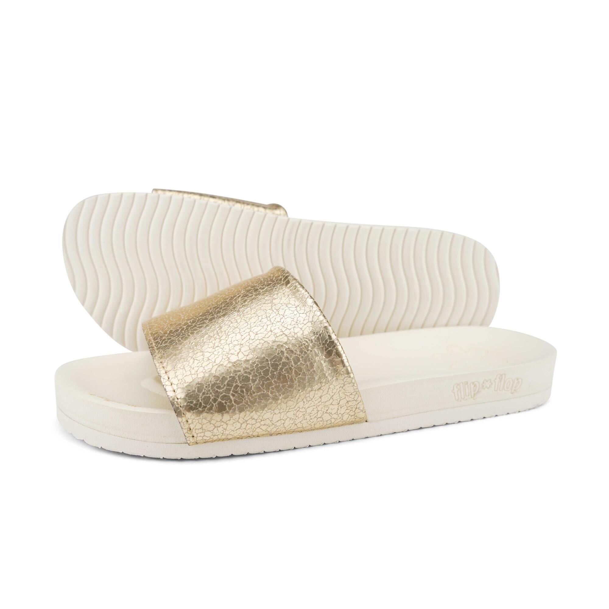 Flip Flop - Femme Sandale Pool Metallic Cracked Or - Sandales - Jaune - Decathlon