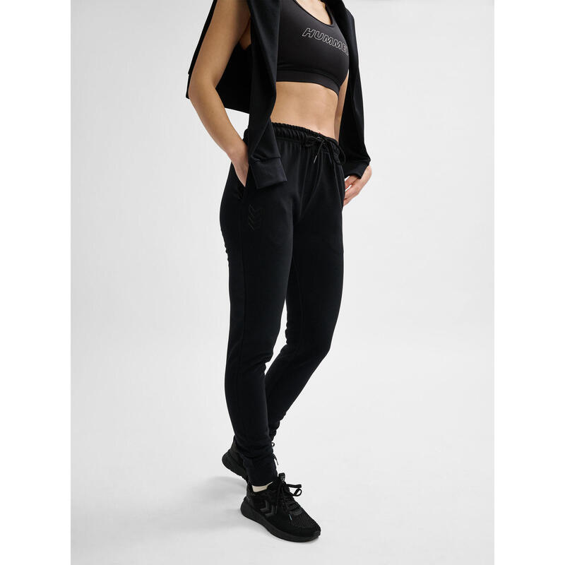 Pantalon Coton Femme Hummel HMLGO - Coupe Décontractée, Chevrons Aux Chevilles, Poches Hanches - Marine