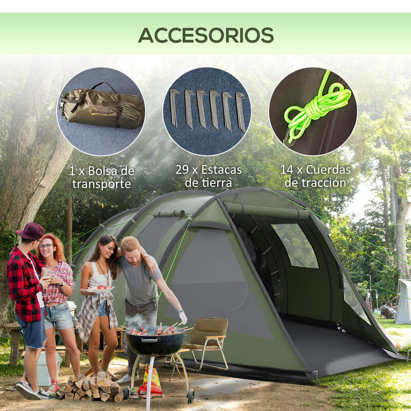 Tienda de Campaña Outsunny 475x264x172 cm Verde, Negro, Gris