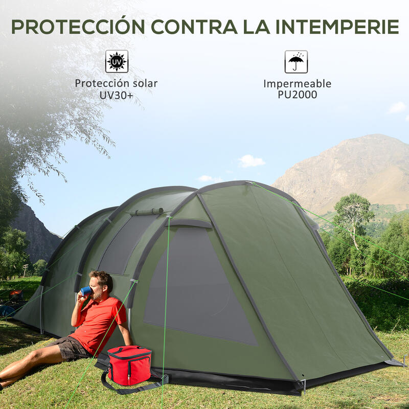 Tenda de campismo 475x264x172 cm verde, preto e cinza Outsunny