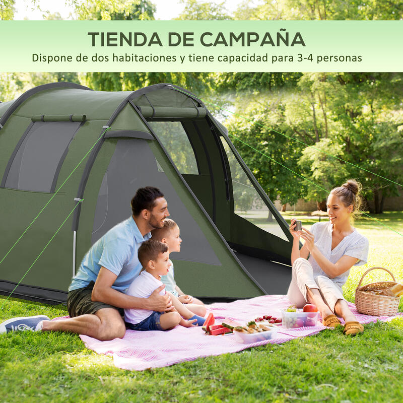 Tenda de campismo 475x264x172 cm verde, preto e cinza Outsunny