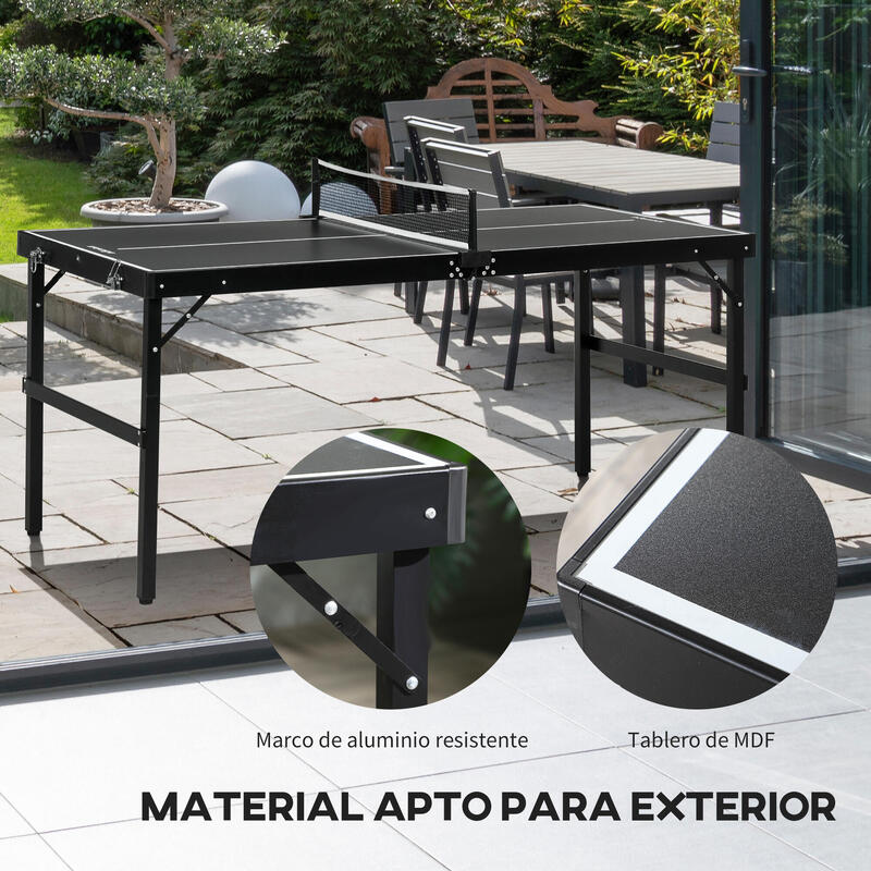 Mesa de ping-pong plegable MDF aluminio SPORTNOW 152x76x72 cm negro