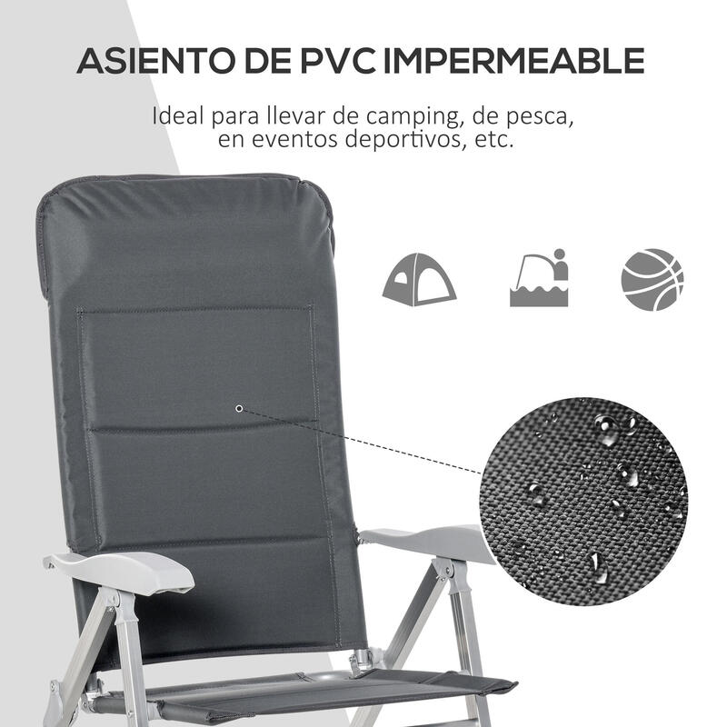 Silla de camping Plegable Outsunny 75x61.5x115 cm Gris