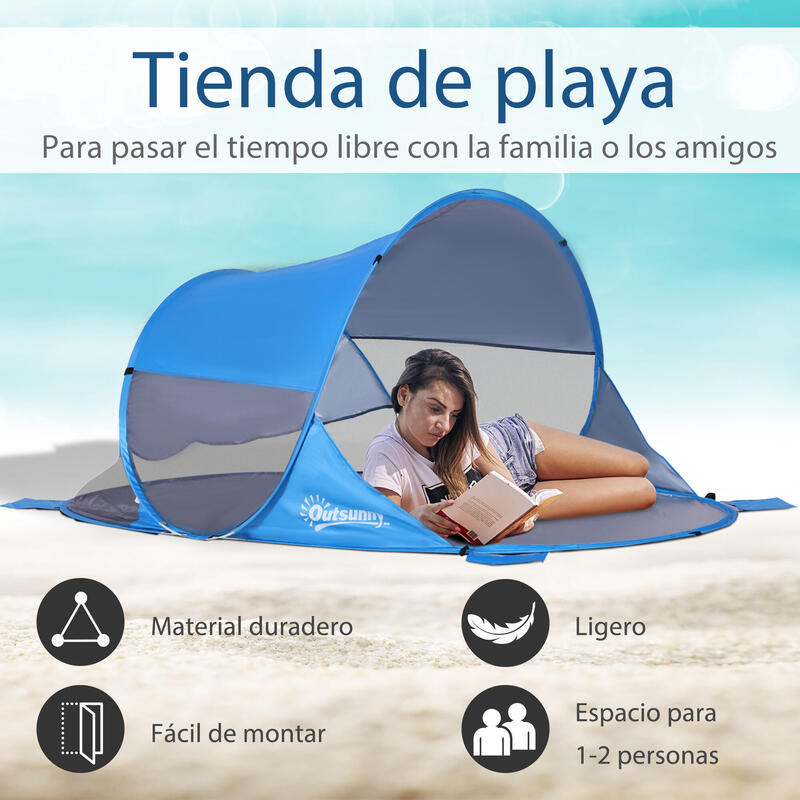 Tenda de praia 200x120x90 cm azul Outsunny