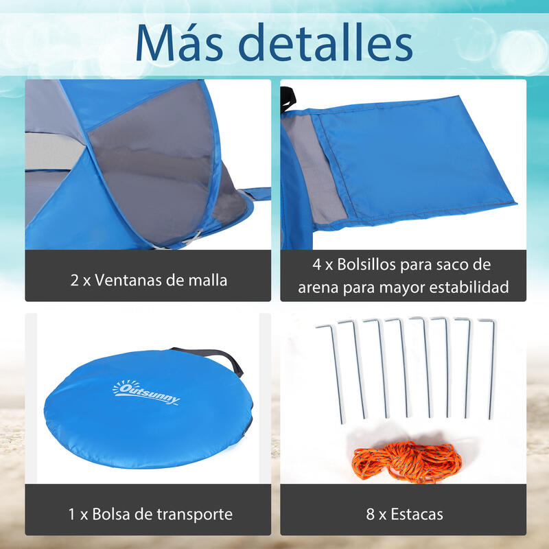 Tenda de praia 200x120x90 cm azul Outsunny