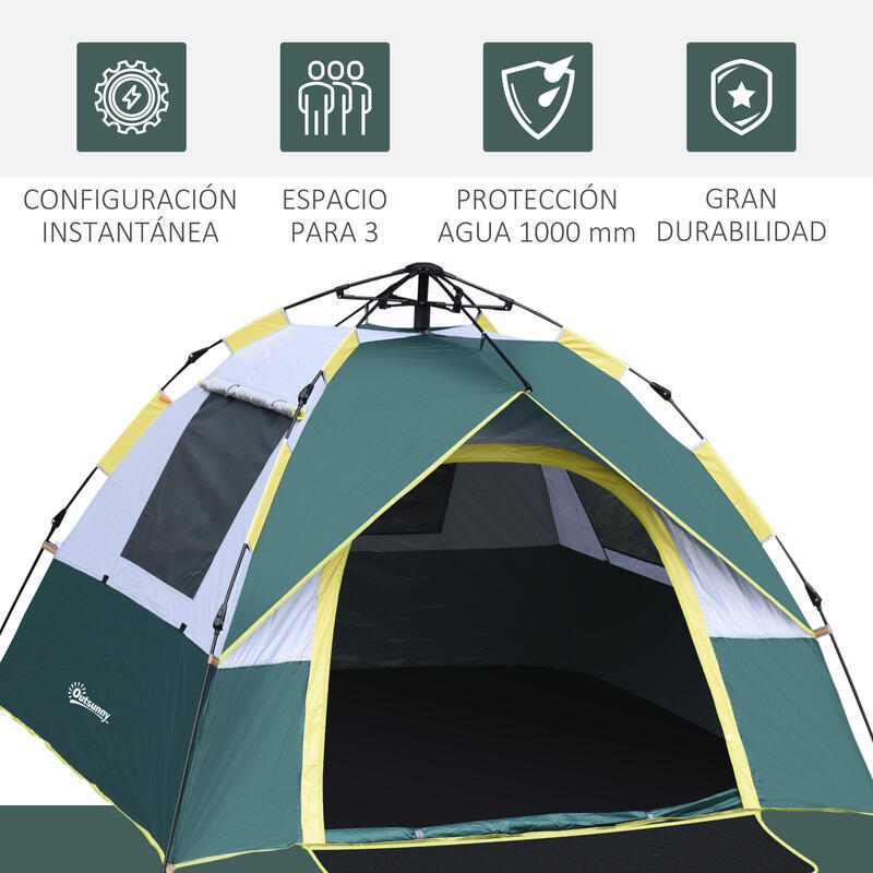 Tenda campismo 205x195x135 cm verde Outsunny