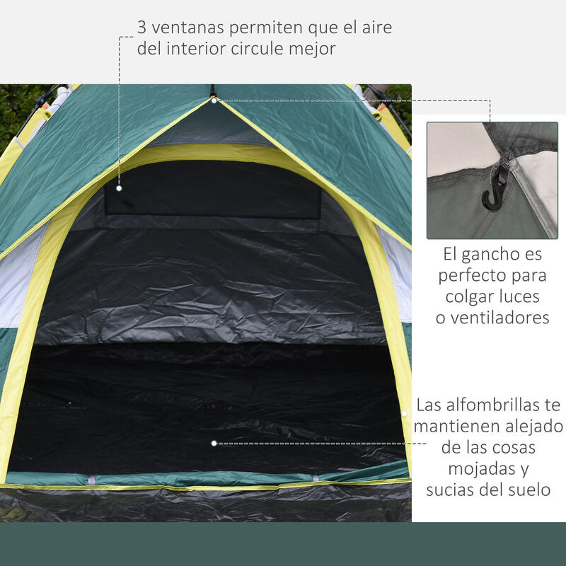 Tenda campismo 205x195x135 cm verde Outsunny