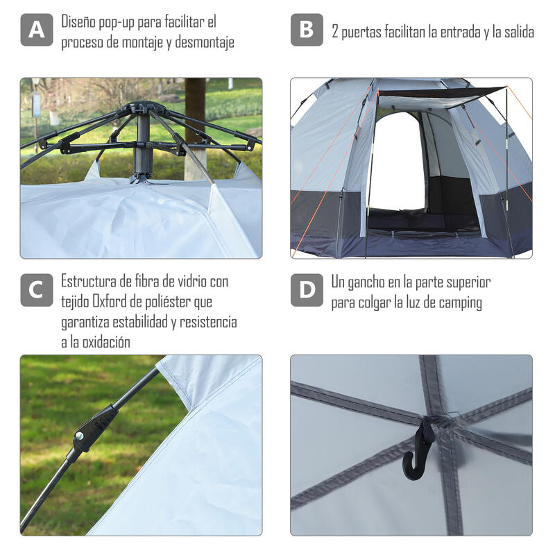 Tenda de campismo 260x260x150 cm preto e cinza Outsunny