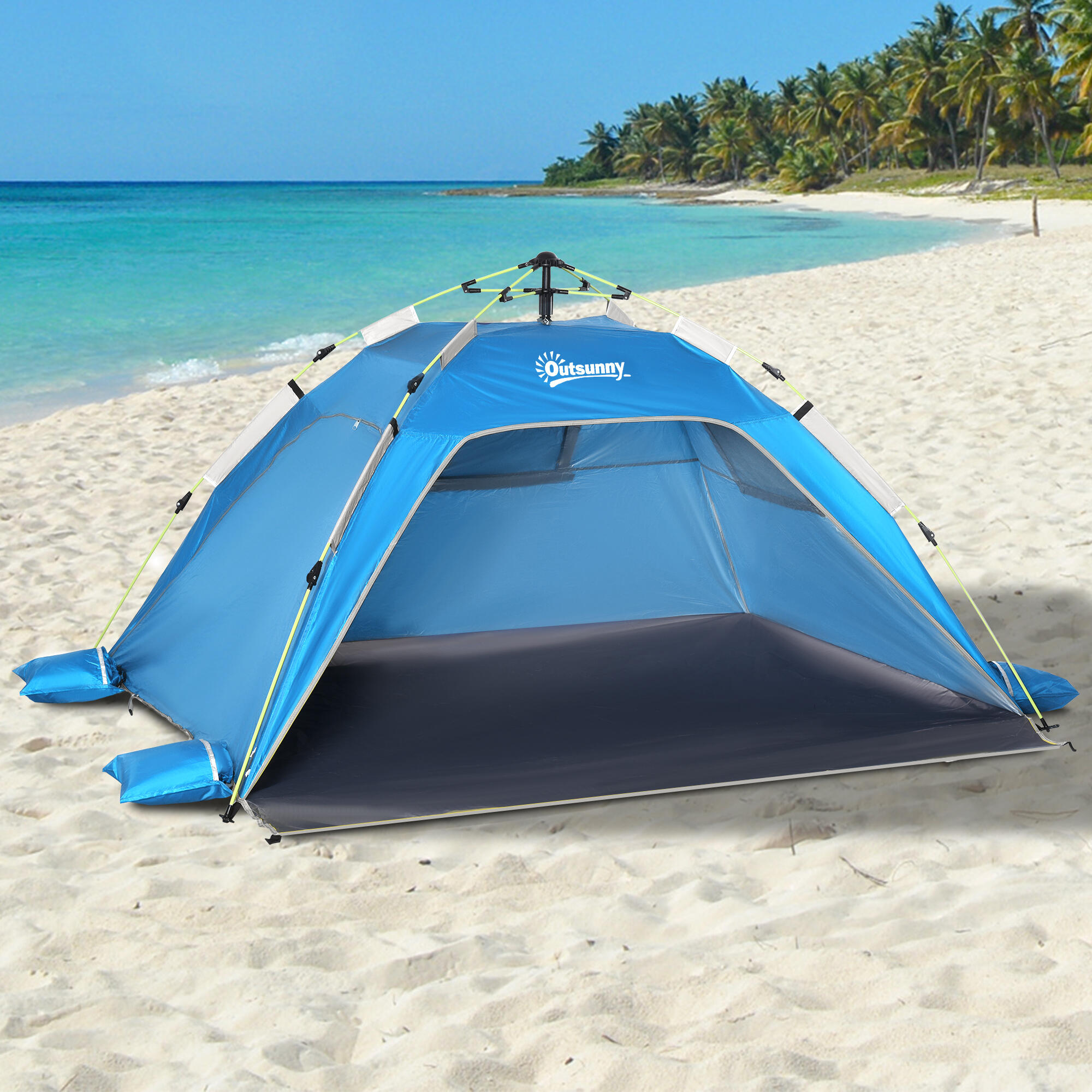 Outsunny Tenda da Spiaggia Pop Up in Poliestere e Vetro Blu Cielo e Grigio 2/7