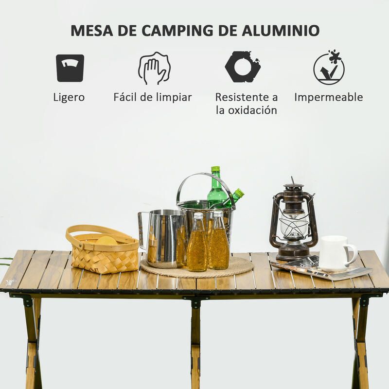 Mesa de Camping Outsunny 116x60x45 cm Madera Natural