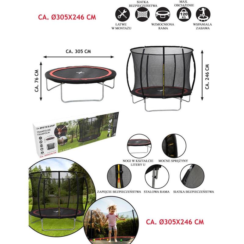 Trampolina ogrodowa Dunlop Premium  Fi 305cm z siatką wewnętrzną