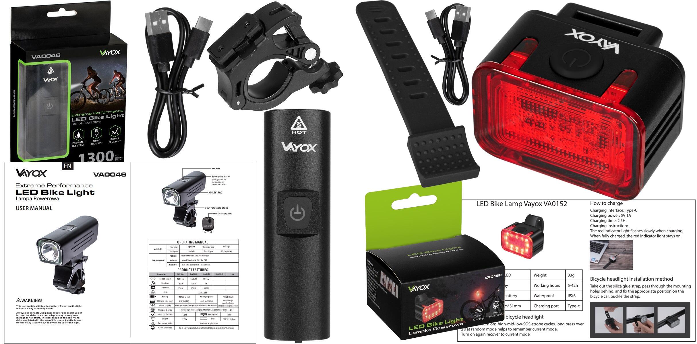 Conjunto de luzes para bicicleta VAYOX VA0046 + VA0152 dianteira e traseira LED 7/7