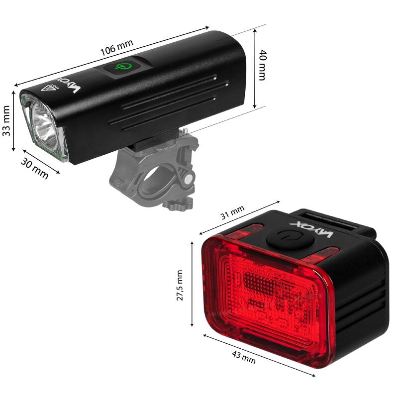 Jeu de feux de vélo VAYOX VA0046 + VA0152 feux LED avant et arrière