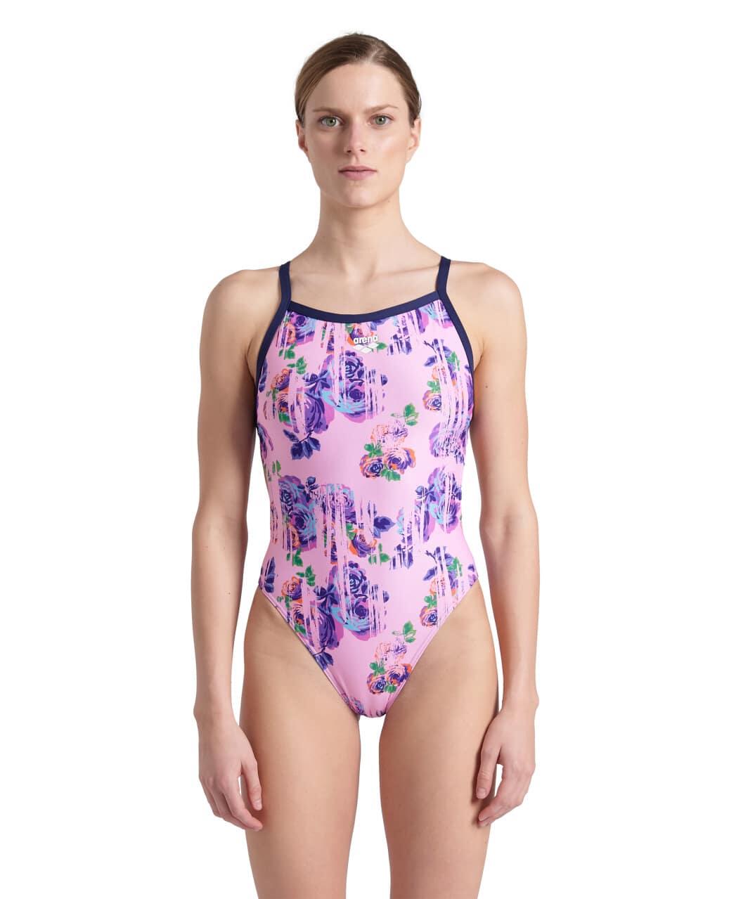 ARENA Maiô feminino Arena Rose Texture Xcross Back Multi Pink-Marinho