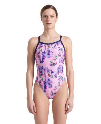 Arena Damen Badeanzug Rose Texture Xcross Back Multi Pink-Navy