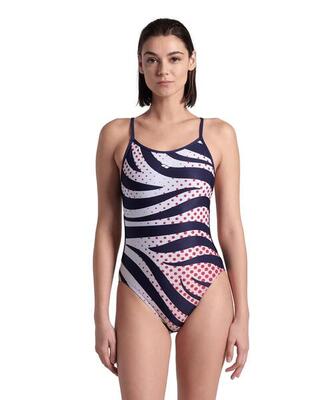 Arena dames badpak multi stripes lace back navy-wit-rood