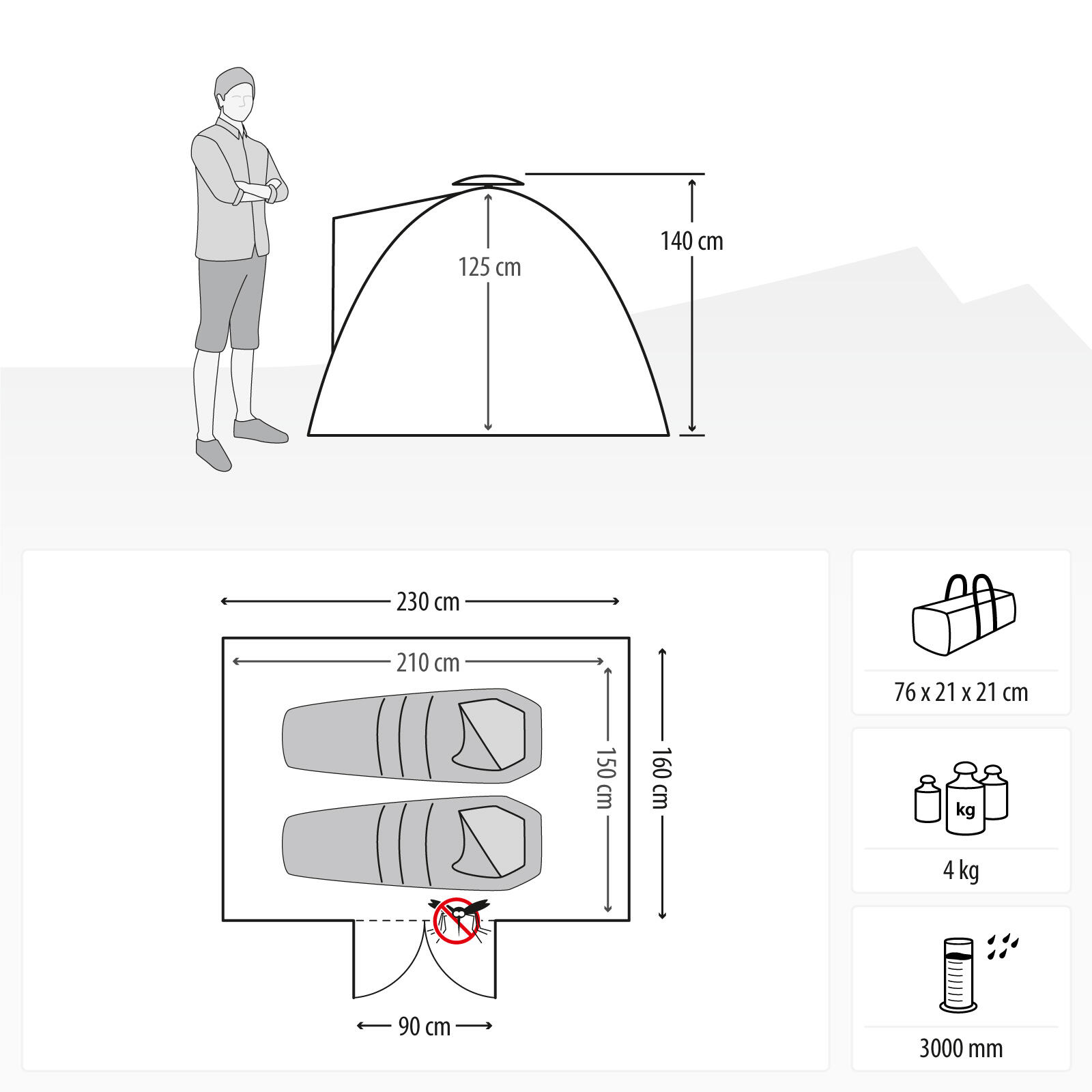 Schnellaufbau-Zelt Quick Ash 2 Sharkgrey für 2 Personen mit kleinem Vordach 2/6