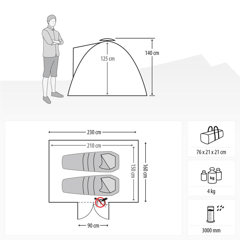 Schnellaufbau-Zelt Quick Ash 2 Sharkgrey für 2 Personen mit kleinem Vordach