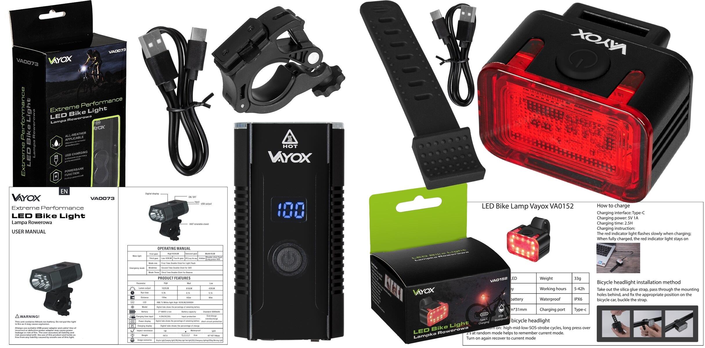 Conjunto de luzes para bicicleta VAYOX VA0073 + VA0152 dianteira e traseira 7/7