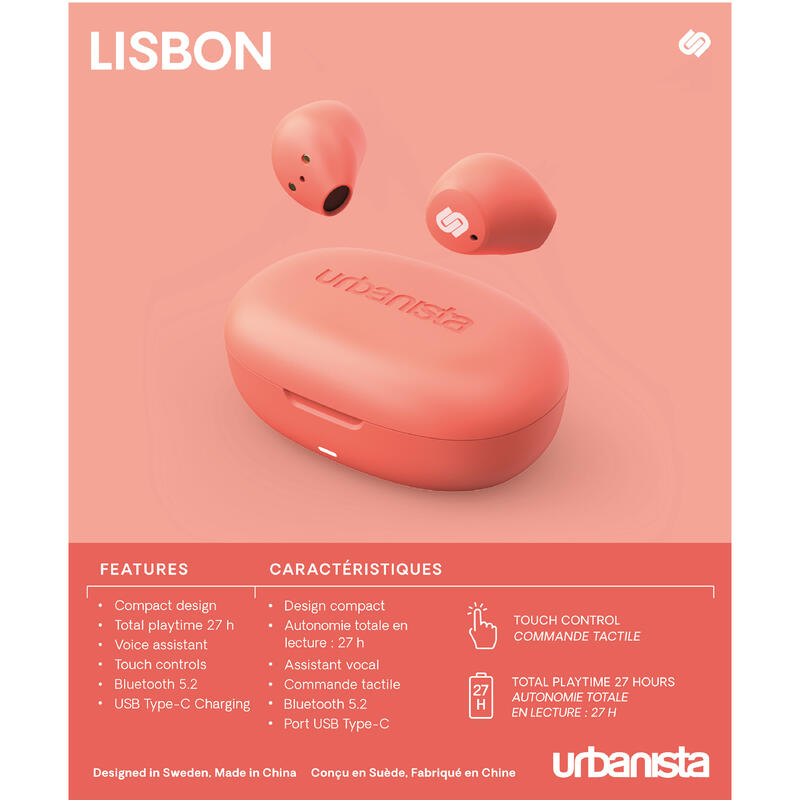 Urbanista Auriculares True Wireless Lisbon Coral Peach