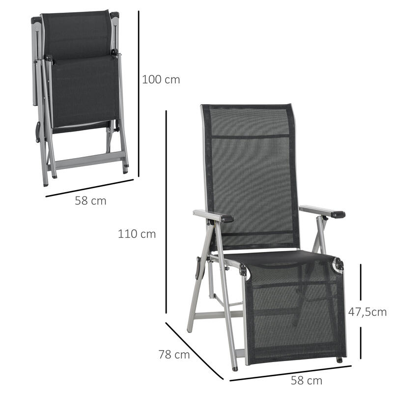 Tumbona Reclinable Outsunny 78x58x110 cm Negro