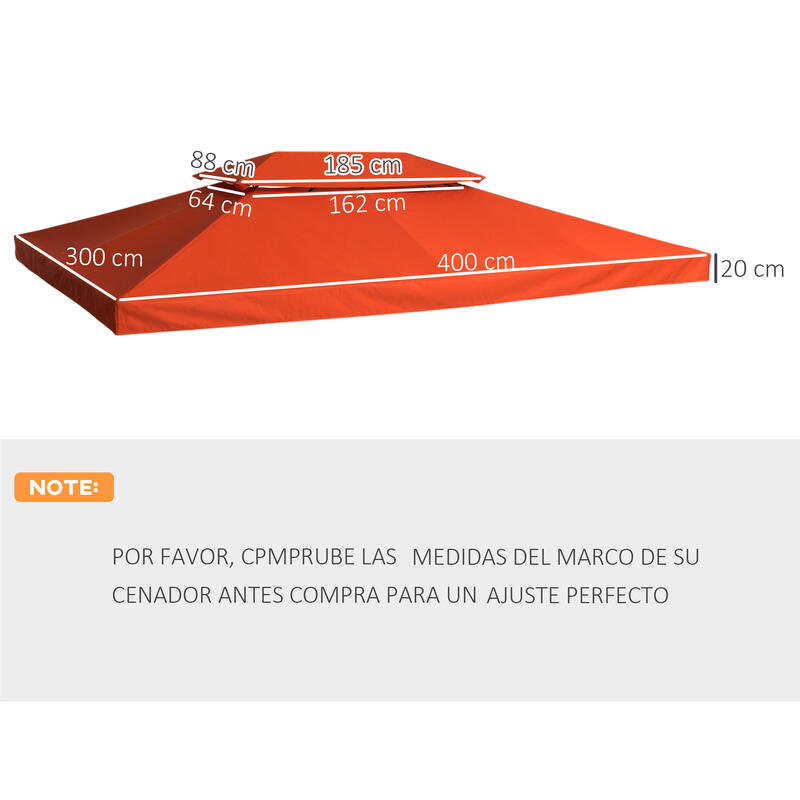 Techo de Repuesto para Cenador Outsunny 400x300 cm Rojo